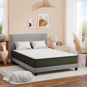 Impereal Dual Mattress set in a bedroom - firm mattress on one side, soft mattress on the other.